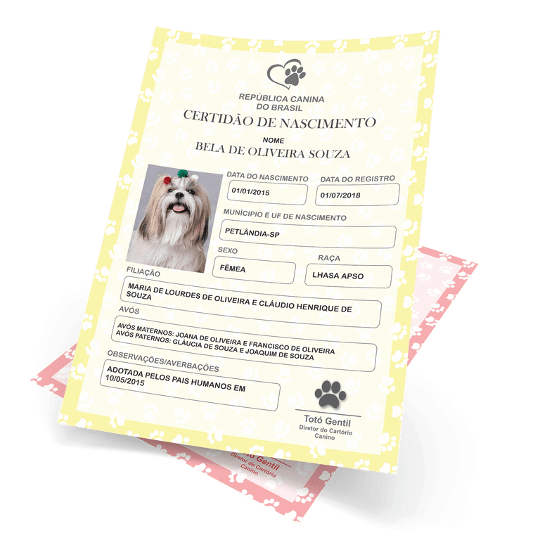 Certidão de Nascimento Pet